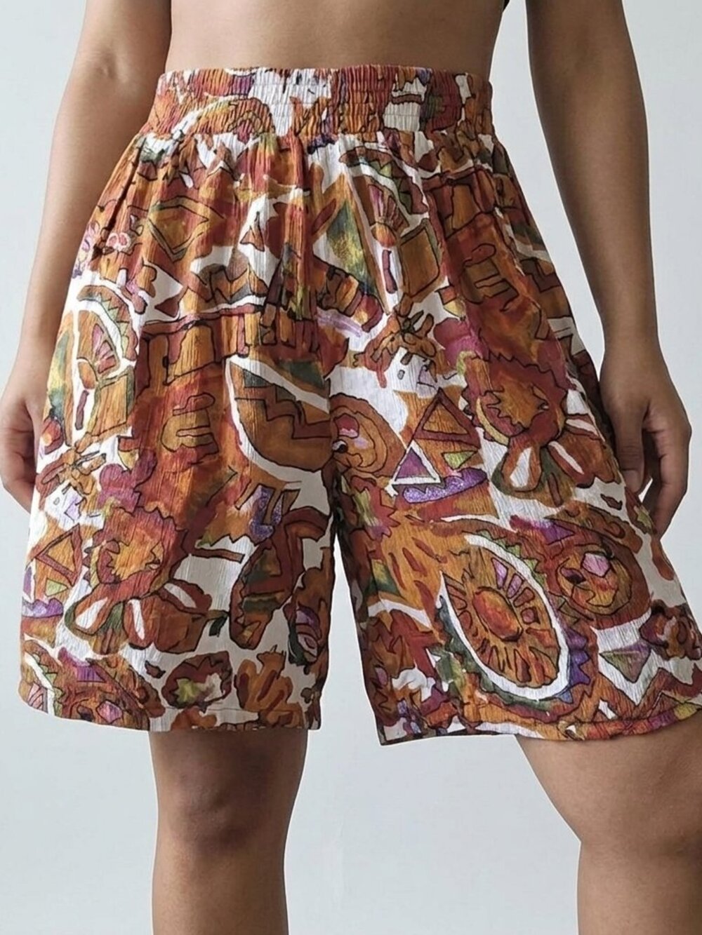 Vintage Abstract Mariel Elastic-Waist Shorts